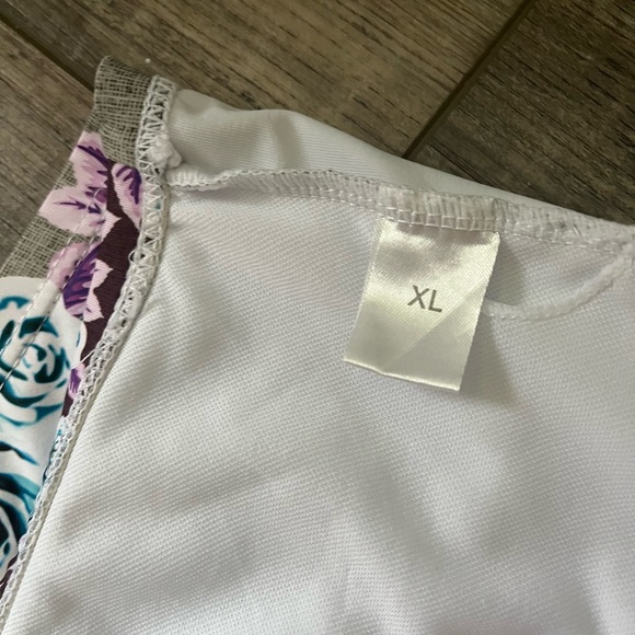 Athletic Swim Top Bikini Flower an Stripe Print with Tie Front XL - Picture 11 of 11